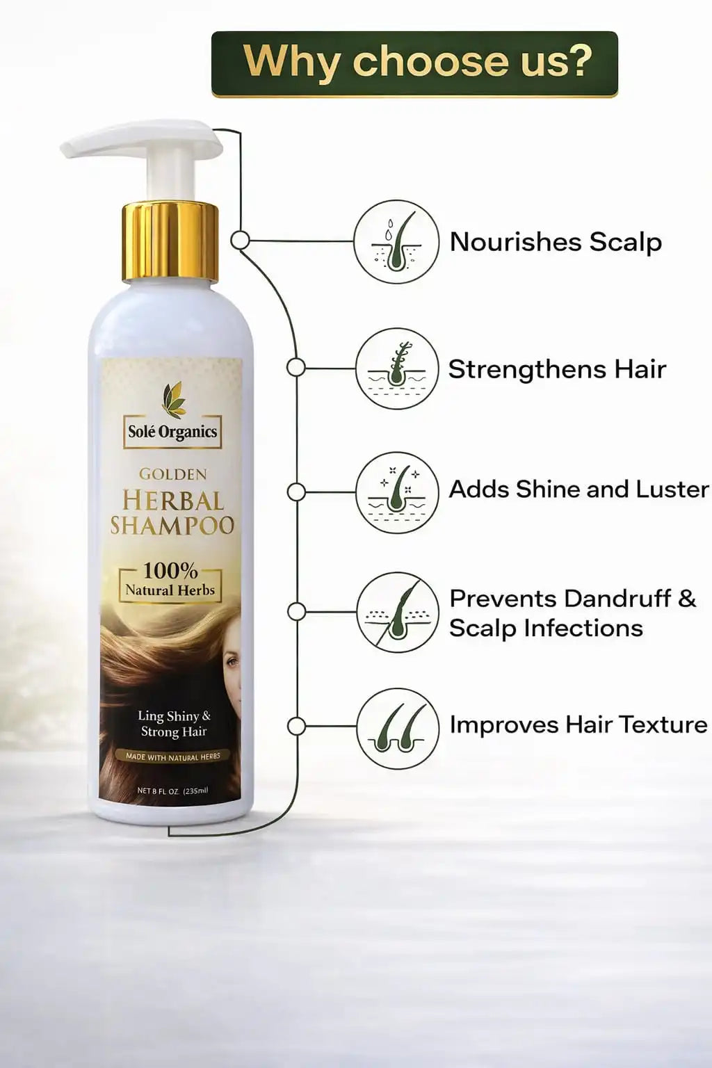 Golden Herbal Shampoo For Soft, Strong & Healthy Hair