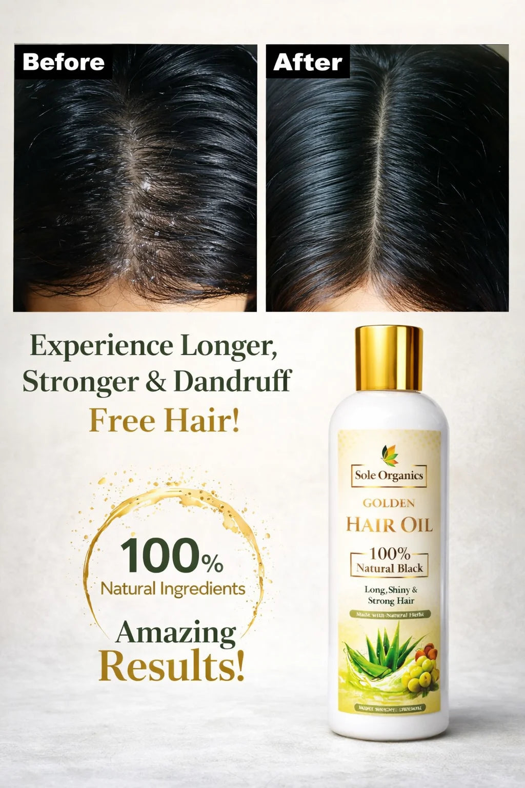 Golden Hair Oil by Sole Organics for Long, Shiny & Strong Hair